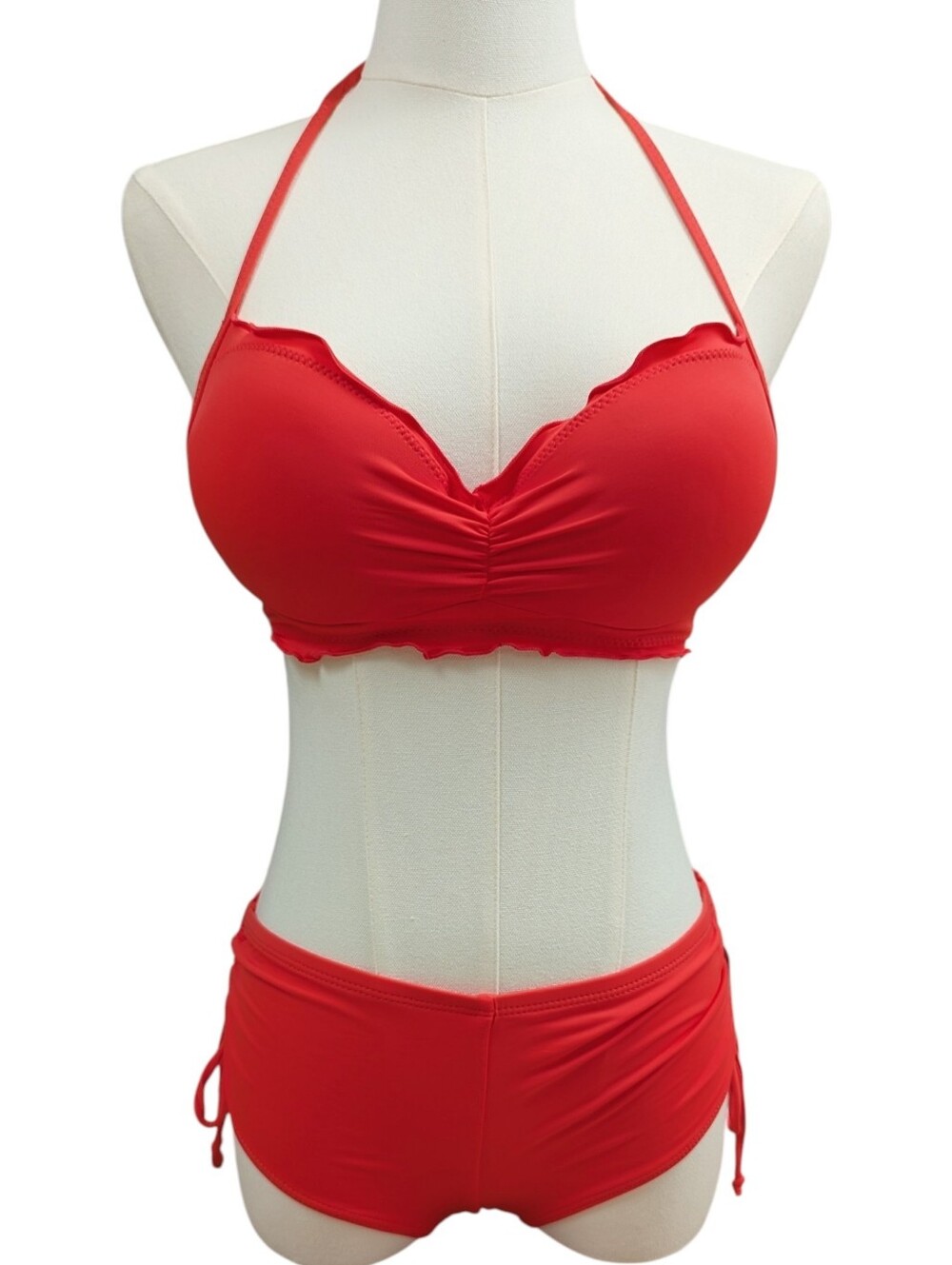 NWT Hobie Coral Pink Bikini Push-Up Set Ruffle Hipster Size S